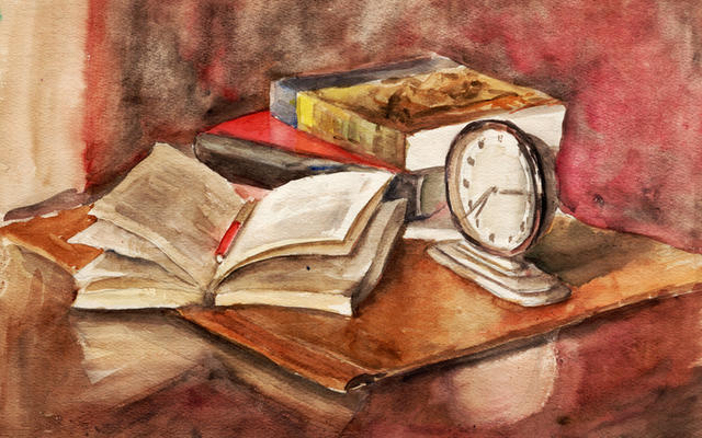 Nostalgic painting of an open book