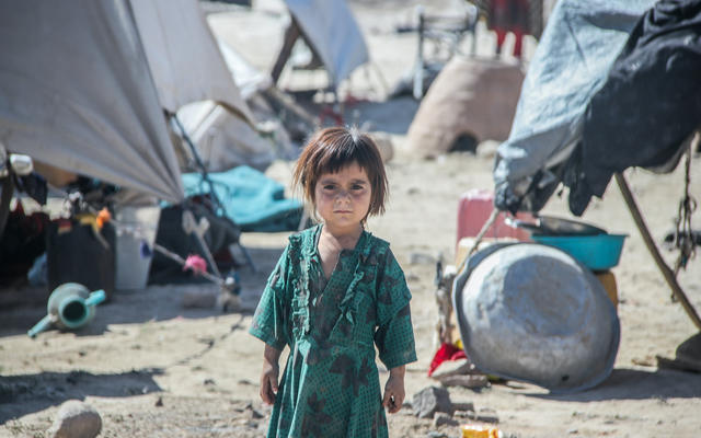 Kabul, Afghanistan, August 1 2021, refugee children after the collapse of the country in August 2021 by the Taliban in the North of the country
