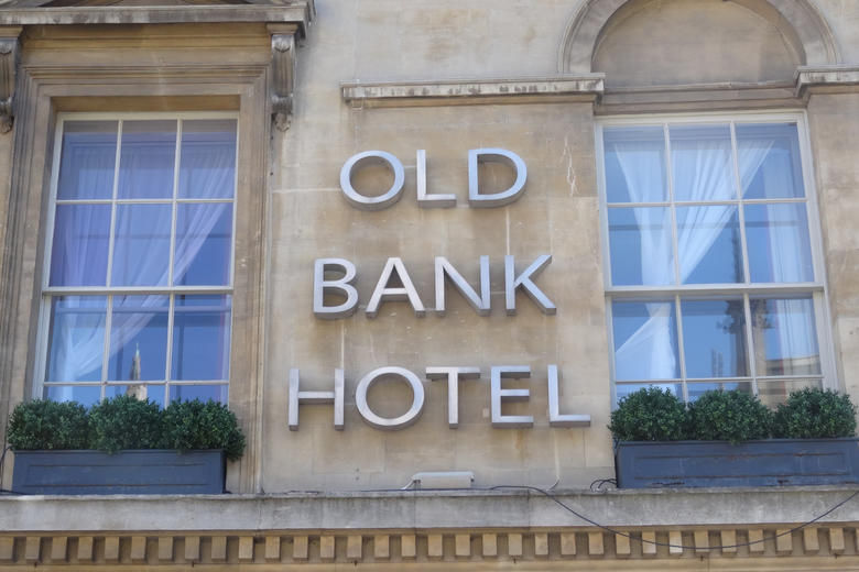 The sign on the exterior of the Old Bank Hotel in Oxford