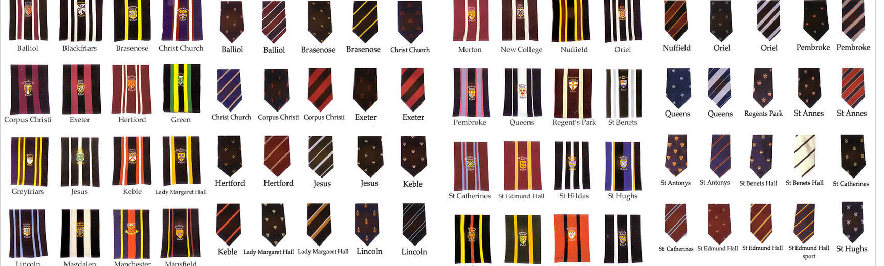 A montage of college scarves and ties available from Walters of Oxford