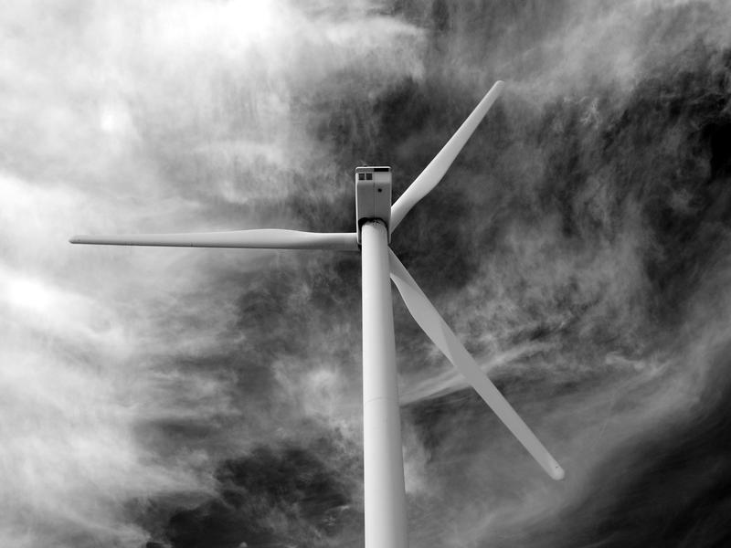 Picture of a solitary wind turbine in monochrome