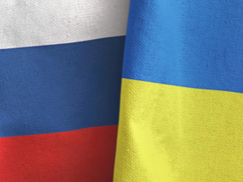 Russian and Ukrainian flags shown side by side
