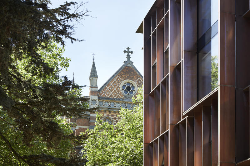 Part of the Beecroft Building with Keble College visible in the background