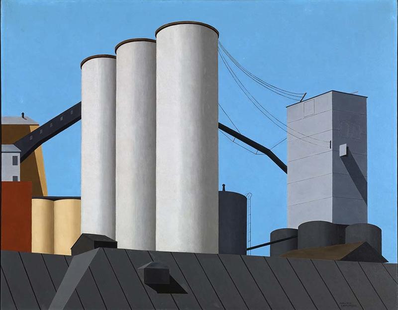 A painting, Ralston Crawford's Buffalo Grain Elevators, (1937)