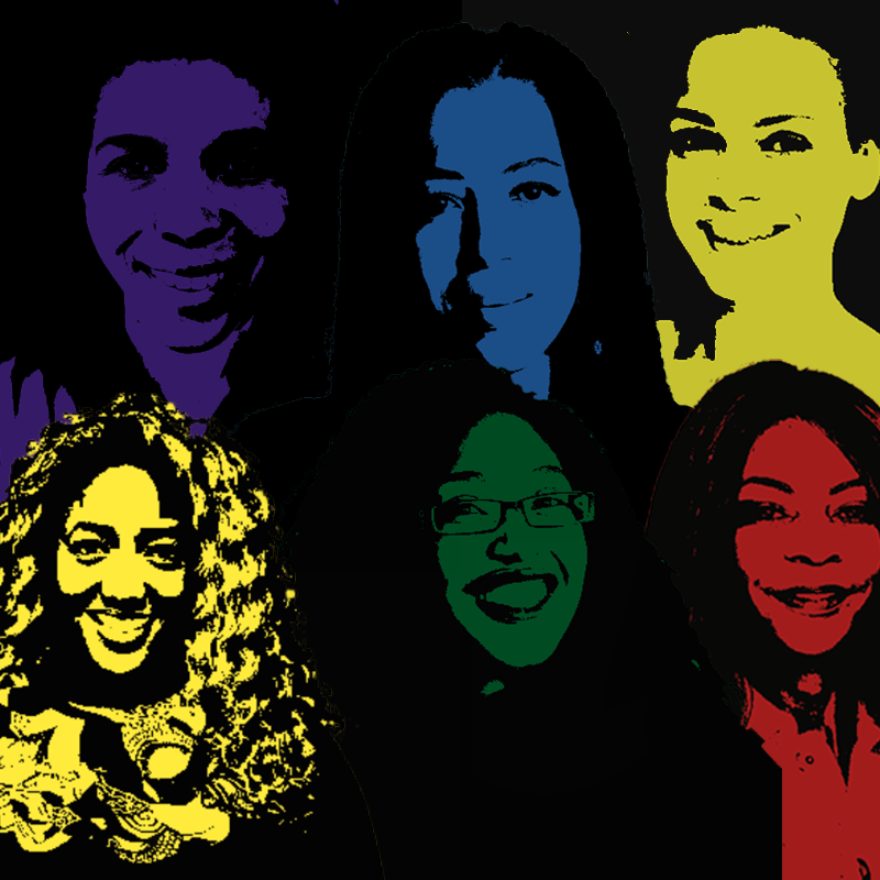 Colourpop montage of: Anne-Marie Imafidon, Naomi Kellman, Dambisa Moyo, Jasmine Richards, Marchelle Farrell and Catherine White