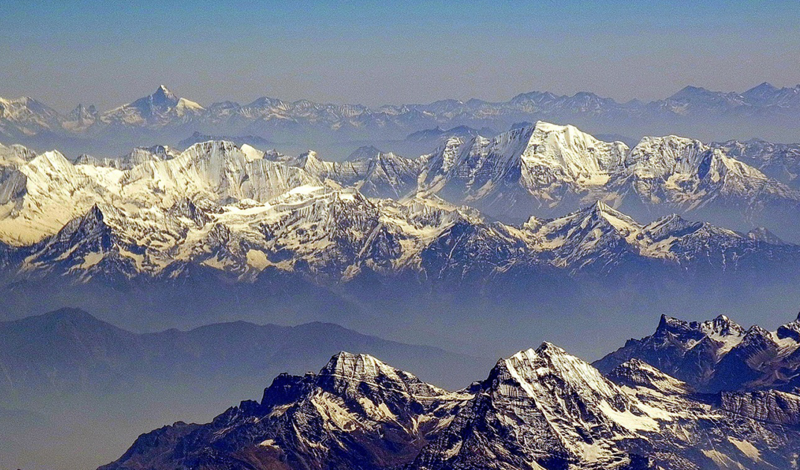 An aerial view of Himalayan peaks