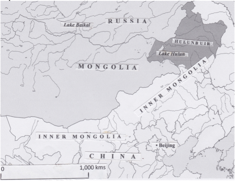 An old map, showing Mongolia's position between China and Russia