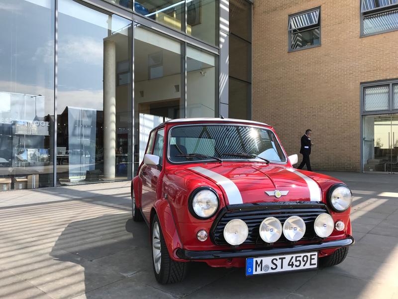 A classic MINI converted into an electric car on displayed at Oxford's first EV Summit in 2018