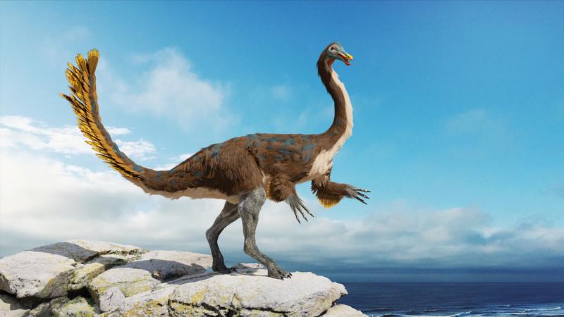 Gallimimus, feathered theropod dinosaur that lived during the Late Cretaceous period (3d science render)
