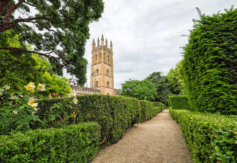 Magdalen Tower seen from within the Oxford Botanic Garden