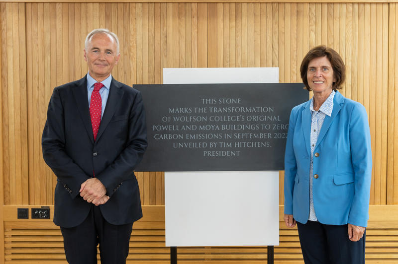 Portrait of Sir Tim Hitchens standing with Professor Louise Richardson