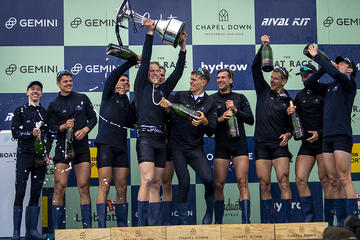 Oxford men crew celebrating their 2022 Boat Race Win