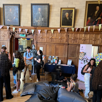 wide shot of people at the leavers fair