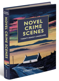 Book cover for 'Novel Crime Scenes' showing a sunset landscape